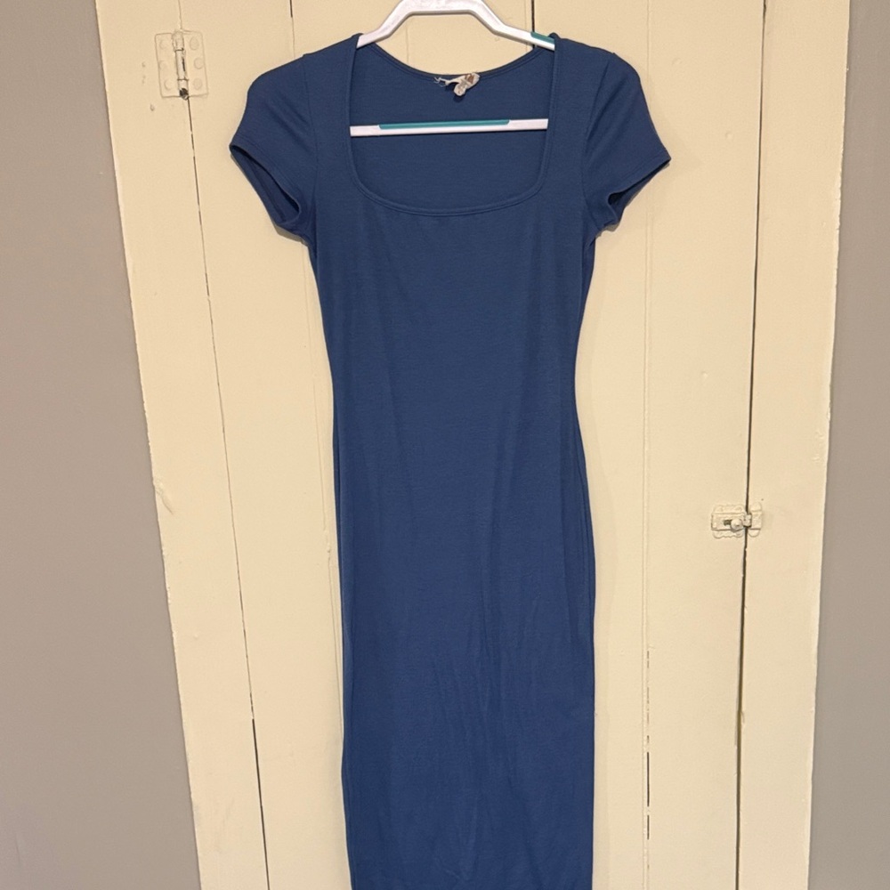 Blue long fitted cotton dress